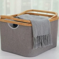 New Tvättkorg med handtag, vattentät hopfällbar tvättkorg med lock stor för smutsiga kläder/skräp