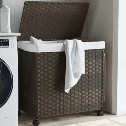 Discount vidaXL Tvättkorg med hjul mörkbrun 60x35x60,5 cm rotting