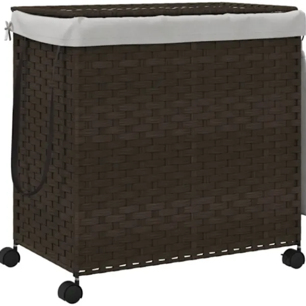 Discount vidaXL Tvättkorg med hjul mörkbrun 60x35x60,5 cm rotting