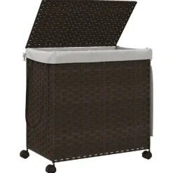 Discount vidaXL Tvättkorg med hjul mörkbrun 60x35x60,5 cm rotting