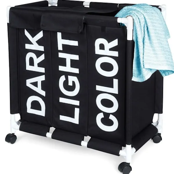 Sale B2X Tvättkorg med hjul och tre fack för enkel sortering