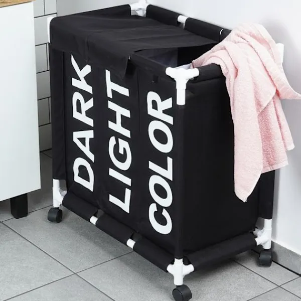 Sale B2X Tvättkorg med hjul och tre fack för enkel sortering