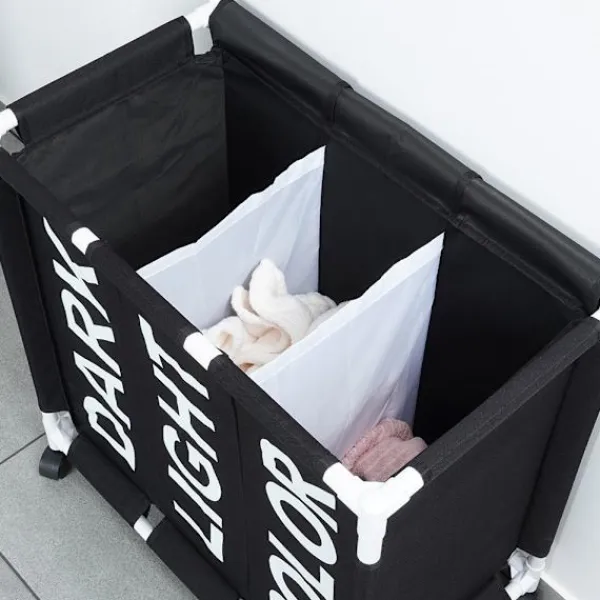 Sale B2X Tvättkorg med hjul och tre fack för enkel sortering