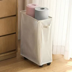 New Tvättkorg med hjul, rullande tvättkorg hopfällbar klädförvaringsvagn hopfällbara yogamattor förvaringsställ smala hörnförvaringsorganisatörer med