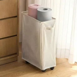 New Tvättkorg med hjul, rullande tvättkorg, hopfällbar klädförvaringsvagn, hopfällbart förvaringsställ för yogamattor, smala hörnförvaringslösningar med | Fyndiq