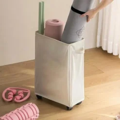 New Tvättkorg med hjul, rullande tvättkorg, hopfällbar klädförvaringsvagn, hopfällbart förvaringsställ för yogamattor, smala hörnförvaringslösningar med | Fyndiq