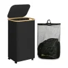 BEBETTER Tvättkorg med hjul, smal tvättkorg med lock, svart