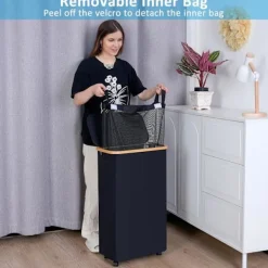 Outlet Archipelago Tvättkorg med hjul, smal tvättkorg med lock, svart