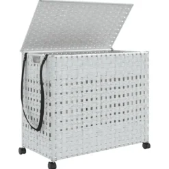 Hot vidaXL Tvättkorg med hjul vit 66x35x60 cm rotting