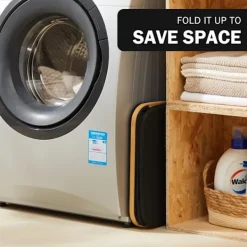 New Tvättkorg med lock 48 liter stor med tvättpåse hopfällbar tvättkorgar med handtag bambu tvättkorg svart