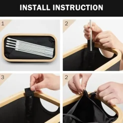 Clearance Tvättkorg med lock 48 liter stor med tvättpåse hopfällbar tvättkorg med handtag bambu tvättkorg svart