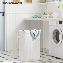 New Songmics Tvättkorg med lock och bärhandtag 72L - Vit