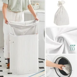 New Songmics Tvättkorg med lock och bärhandtag 72L - Vit