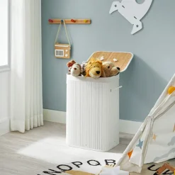 New Songmics Tvättkorg med lock och bärhandtag 72L - Vit