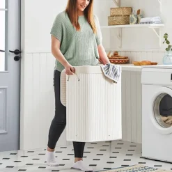 New Songmics Tvättkorg med lock och bärhandtag 72L - Vit