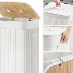 New Songmics Tvättkorg med lock och bärhandtag 72L - Vit