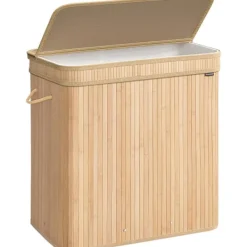 New Songmics Tvättkorg med lock och bärhandtag 150L - Bambu