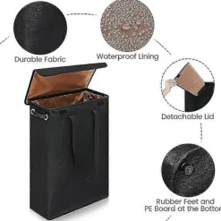 Clearance Tvättkorg med lock och handtag black