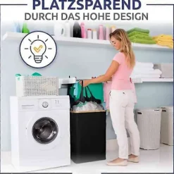 Online Tvättkorg med lock, svart tvättkorg med avtagbar tvättsäck - Tvättsorterare för badrum