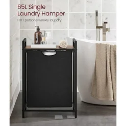 Hot Vasagle Tvättkorg med utdragbar korg - Svart/Brun