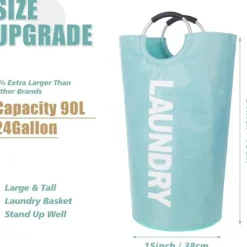 Clearance Tvättkorg med vadderade handtag, vattentät tvättkorg hopfällbar, tvättkorg för badrum, tvättstuga, studentrum ljusblå light blue