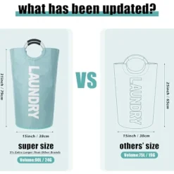 Clearance Tvättkorg med vadderade handtag, vattentät tvättkorg hopfällbar, tvättkorg för badrum, tvättstuga, studentrum ljusblå light blue