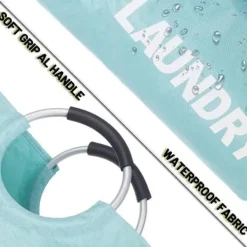 Clearance Tvättkorg med vadderade handtag, vattentät tvättkorg hopfällbar, tvättkorg för badrum, tvättstuga, studentrum ljusblå light blue