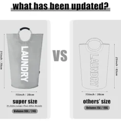 Discount Tvättkorg med vadderade handtag, vattentät tvättkorg hopfällbar, tvättkorg för badrum, tvätt, studentboende-FF- light grey