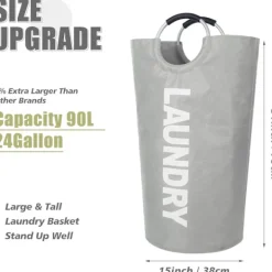 Discount Tvättkorg med vadderade handtag, vattentät tvättkorg hopfällbar, tvättkorg för badrum, tvätt, studentboende-FF- light grey