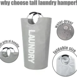 Discount Tvättkorg med vadderade handtag, vattentät tvättkorg hopfällbar, tvättkorg för badrum, tvätt, studentboende-FF- light grey