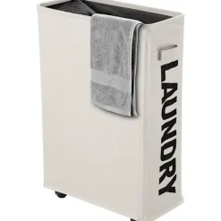 New Tvättkorg på hjul, hopfällbar, tyg, beige, smal