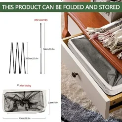 New Tvättkorg på hjul, hopfällbar, tyg, beige, smal