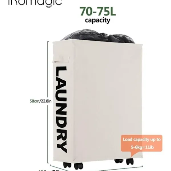 Online Tvättkorg på hjul, hopfällbar, tyg, beige, smal-XS3-