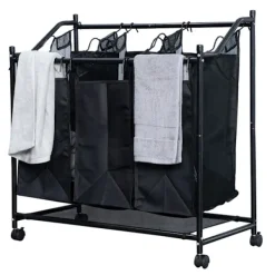 Sale Tvättkorg på hjul med 3 fack black