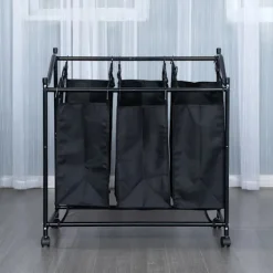 Sale Tvättkorg på hjul med 3 fack black
