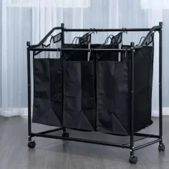Sale Tvättkorg på hjul med 3 fack black
