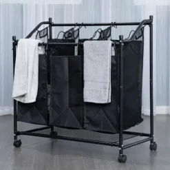 Sale Tvättkorg på hjul med 3 fack black