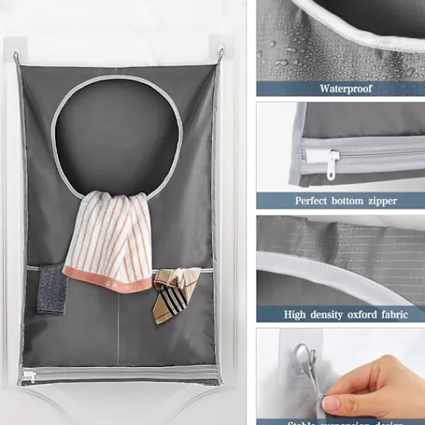 Online Tvättkorgar, Hängande Tvättkorg med Rostfria Krokar & Självhäftande Krokar, för Tvätt/Flytt/Shopping/Förvaring