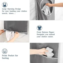 Online Tvättkorgar, Hängande Tvättkorg med Rostfria Krokar & Självhäftande Krokar, för Tvätt/Flytt/Shopping/Förvaring