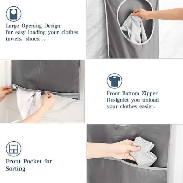 Online Tvättkorgar, Hängande Tvättkorg med Rostfria Krokar & Självhäftande Krokar, för Tvätt/Flytt/Shopping/Förvaring