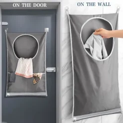 Online Tvättkorgar, Hängande Tvättkorg med Rostfria Krokar & Självhäftande Krokar, för Tvätt/Flytt/Shopping/Förvaring