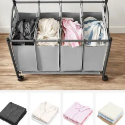 Online Tvättkorgar på hjul med 4 avtagbara påsar – 140 liter
