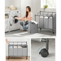 Online Tvättkorgar på hjul med 4 avtagbara påsar – 140 liter