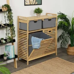 Discount Northix Tvättkorgsställ med 2 tyglådor, bambuhylla