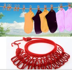 Tvättlina - Resklädstreck med 12 klämmor - Tvättlina med