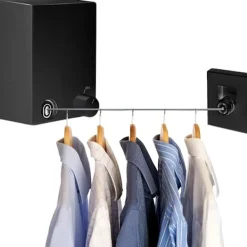 Hot Tvättlina, Retractable Klädtorklina, Rostfritt Stål Utdragbar Tvättlina, Justerbar 4,2M Tvättlina Rep(Svart) Black