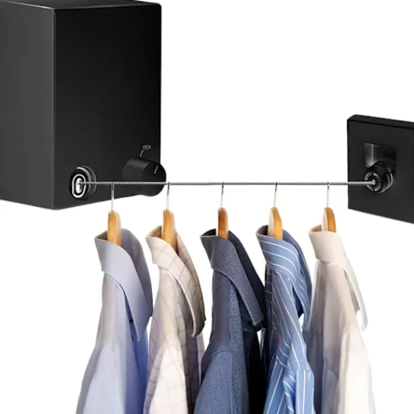 Hot Tvättlina, Retractable Klädtorklina, Rostfritt Stål Utdragbar Tvättlina, Justerbar 4,2M Tvättlina Rep(Svart) Black