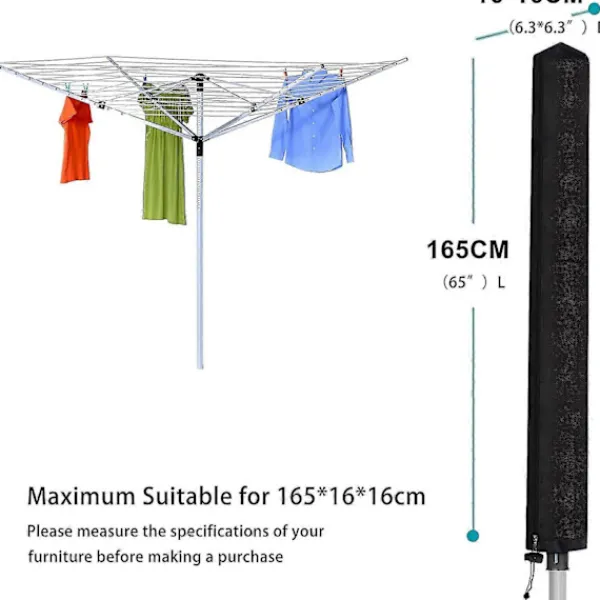 Discount Tvättlina Skydd För Torkvinda, Svart 165cm Vattentätt Skydd Med Dragkedja Och Dragsko För Trädgård Torkvinda, Vattentät O
