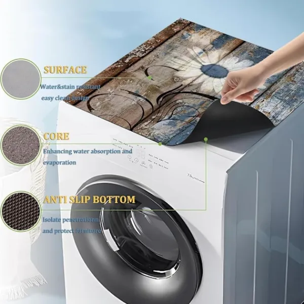 Best Tvättmaskin Toppskyddsmatta Blommor Dammskydd för Tvättmaskin Torktumlare, 60 x 50 cm Halkfri Absorberande Tvättmaskin Toppmatta Vattentätt Skydd för Kylskåp | Fyndiq