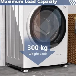 Hot Tvättmaskinsbas med broms, justerbar mobil bas för tvättmaskin, torktumlare, kylskåp, last 300 kg, svart